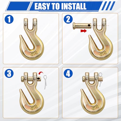 Image of 5 /16 inch Clevis Grab Hooks Grade 70, Heavy Duty Chain Hooks, 10 Pack | Forged Alloy Steel Tow Hook with 5,400 lbs WLL 21,600 lbs Break Load, Zinc-Plated for Truck Trailer Tow Chain Transport