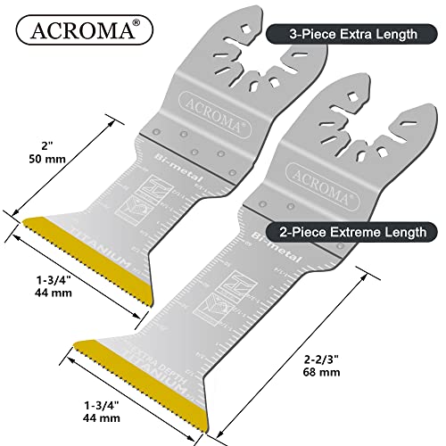 Acroma 5-Piece Universal Oscillating Multitool Blade Set, Titanium-Enhanced M42 Hss Bi-Metal, Including 2" And 2-2/3" Extra-Long Blades, Ideal For Plunge/Flush Cut On Multi-Materials. Bm50005 #TOP1