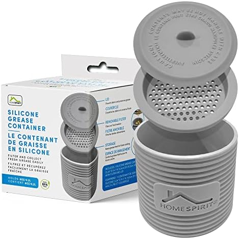 Home Spirit Bacon Grease Container by Northern Response, BPA-Free Reusable Food Grade Silicone Grease Container with Strainer for Storing Frying Oil and Cooking Grease, Dishwasher safe