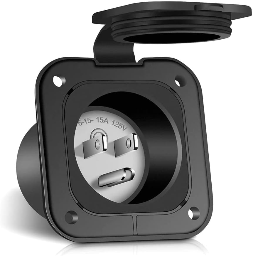 NP 15 Amp AC Port Plug, 125 Volt Power Inlet Socket wiht Waterproof Cover, RV