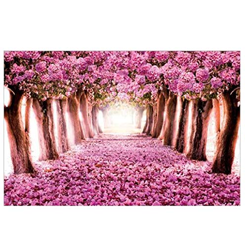 Evangelia.YM Pink Flower Trees Road Jigsaw Puzzle Landscape for Adult Children Easter Holiday