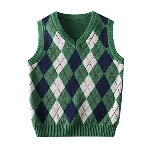 KID1234 Boys Jumper Kids Knit Vest Cotton Knitwear Sleeveless Sweater Pullover Clothes Green 6-7 Years