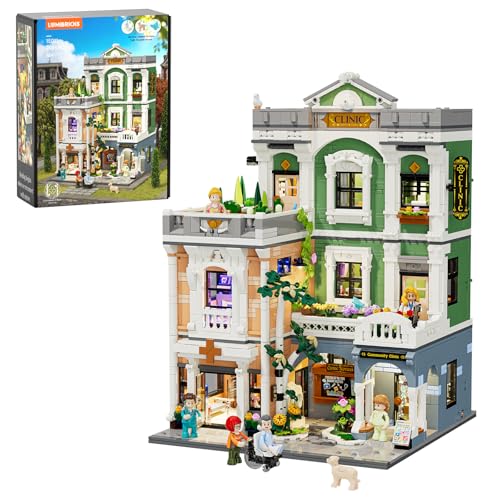 LUMIBRICKS Town Life Greenway Clinic LED Building Set Neo-Classical Modular Clinic Model for Adults 18+ Building Bricks with Healing Gardens 6 Minifigures 2985 Pieces