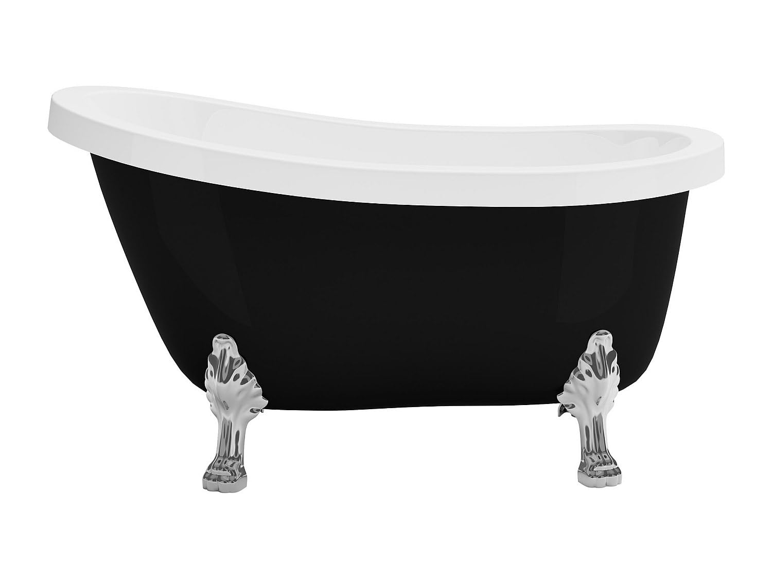 Shower & Design - BaÒera exenta retro con patas de leÛn plateadas - 171 L - 145 x 74 x 77 cm - Negro mate - NISOS