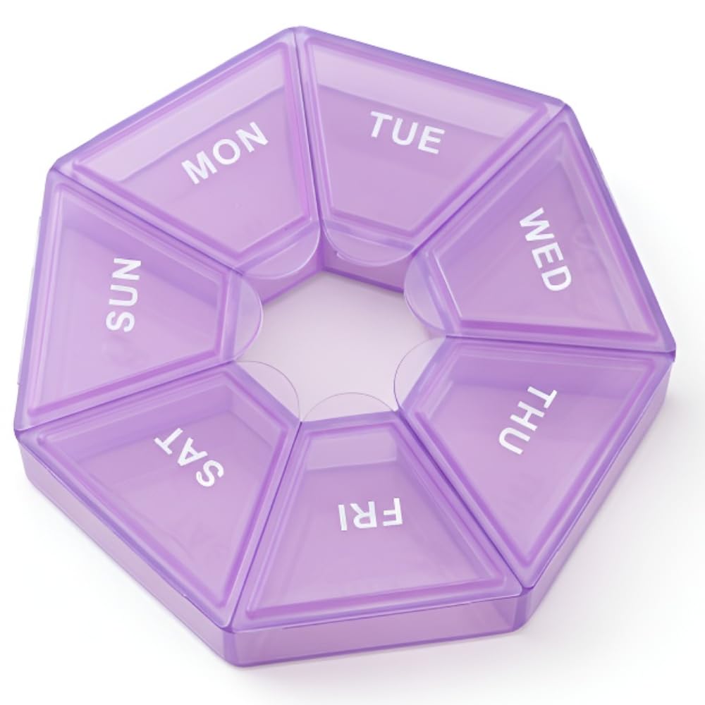 Light Purple Pill Organizer, Small Pill Case, Weekly Medicine Pill Organizer 1 Time a Day, Pill Container, Pill Holder Daily