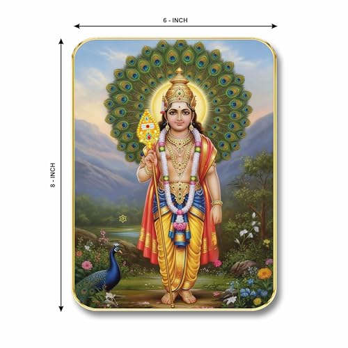 Image of SAF Lord Murugan Wall Art with Table Top Stand & Wall Hanging Hole | Kartikeya Subramanya Swamy MDF Religious Painting for Home Mandir Vastu Decor