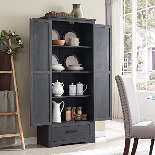 Farmhouse Kitchen Pantry Cabinet - 72" Tall Large Wood Kitchen Storage Cabinets with Adjustable Shelves & 2 Barn Doors & Drawer, Versatile Storage for Dining Room, Bathroom, Living Room, Antique Black | Large, Adjustable Shelves, 2 Barn Doors, Drawer, Versatile Storage - Image 4