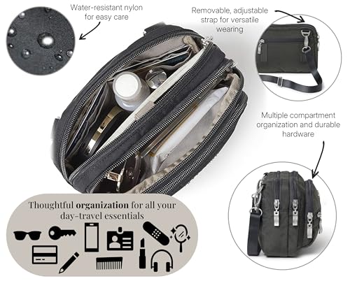 Image of Baggallini Triple Zip Small Crossbody Bag for Women - Lightweight Convertible Fanny Pack Belt Bag