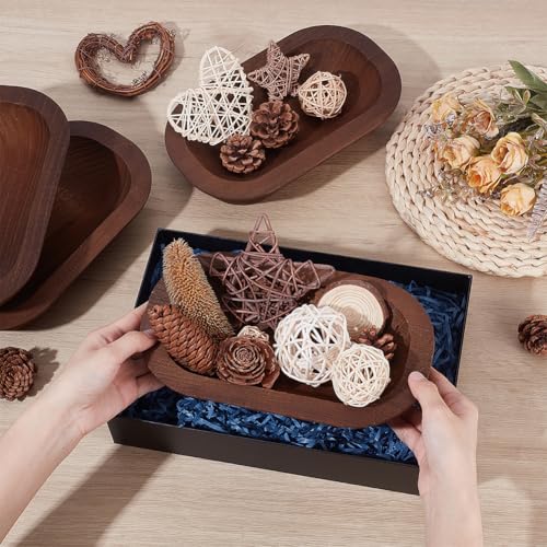 Cuencos de madera para centro de mesa de comedor rústico y ovalado UNICRAFTALE 3