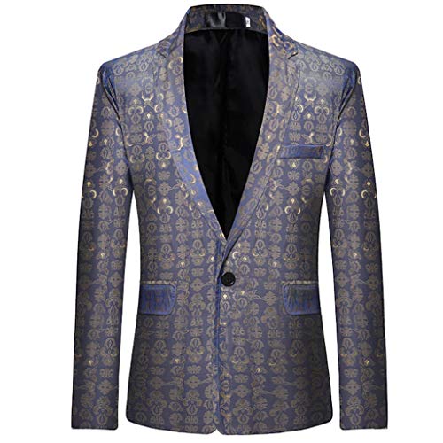 Men's One Button Casual Printing Blazer Jacket Stylish Sport Coat Light Purple