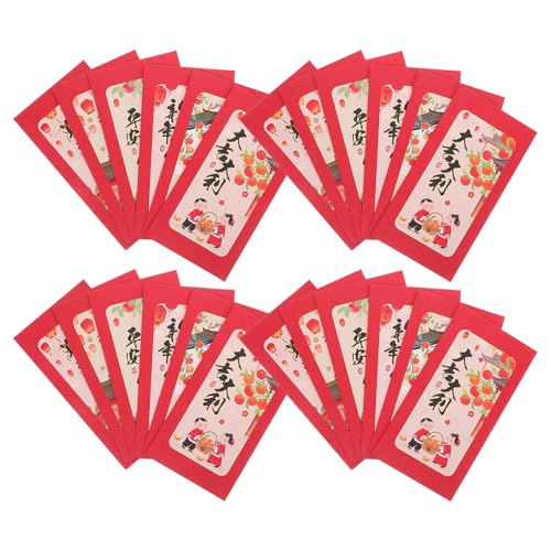 Enveloppes rouges chinoises Nouvel An Lunaire : lot de 60 étuis traditionnels longs motif Cheval
