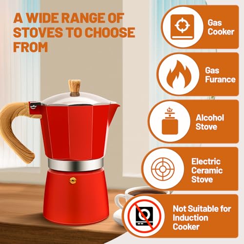 DITOSH 6 Cup Aluminum Espresso Stovetop Moka Pot Express Coffee Maker Percolator Italian Classic Mocha Coffee Machine for Italian and Cuban Cafe Brewing for Home & Camping 300ml 10oz - Image 4