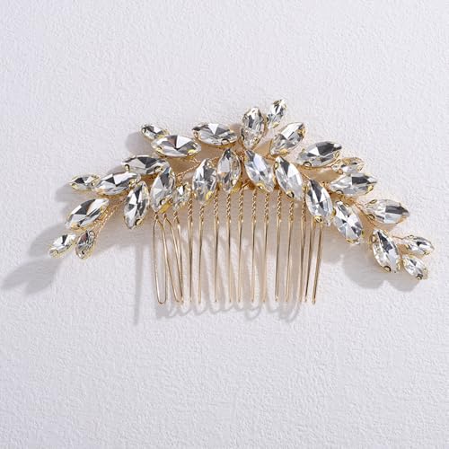 Image of Octwine Bride Wedding Silver Green Red Rhinestone Crystal Hair Comb Wedding Party Prom Hair Headpiece Bridal Wedding Hair Accessories for Women (Gold)