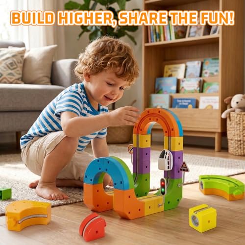 Image of KlickRail Electric Train Set Flexible Race Track for Kids 4 6 7 8, 32 Pcs Car Track for Toddlers 3-5, Building Toy Train Track Gravity-Defying 3D Embedded Layouts & Motorized Car, STEM Learning Gift