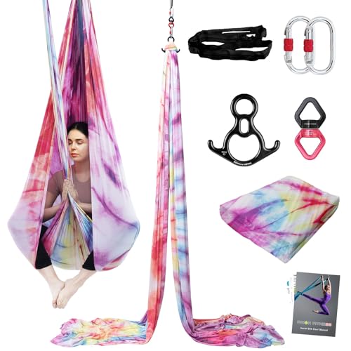 PRIOR FITNESS 15 Yards Aerial Yoga Silks Starter Kit Colorful Hammock Set with Hardware & Guide for All Levels of Aerial Yoga Practice and Acrobatic Flying For Adults