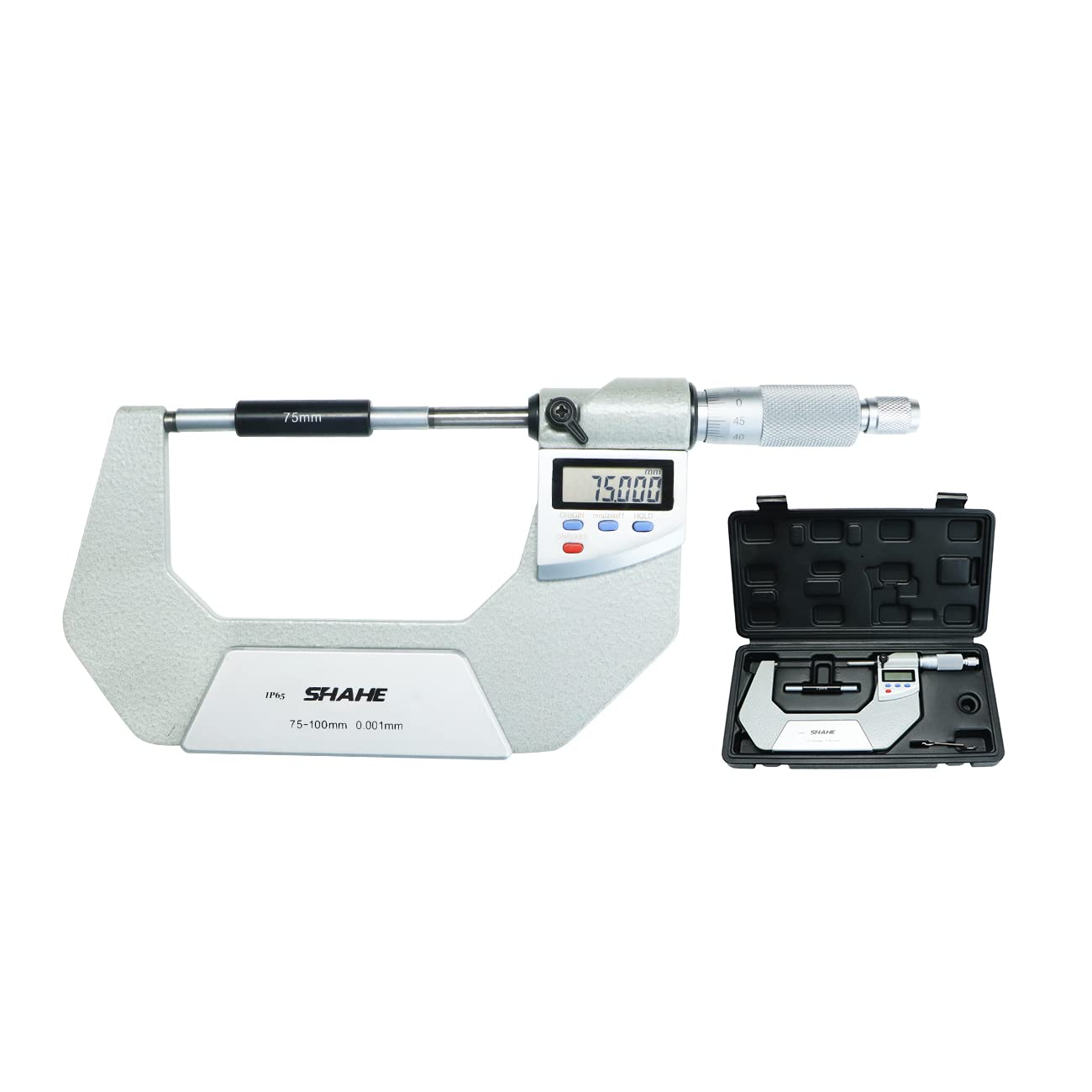 SHAHE 0-1" Digital Micrometer IP65, Resolution 0.00005"/0.001mm, Inch/Millimeter LCD Digital Caliper Micrometer Measuring Tools, Protective Case (with Battery)