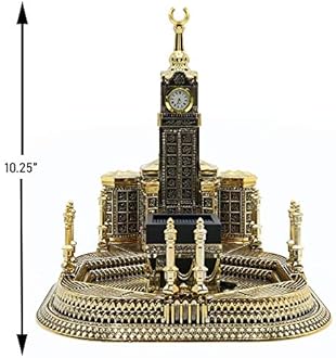 Modefa Islamic Table Decor – Kaba Clock Tower Replica with 99 Names of Allah & Car Hanger - Muslim Home Decor - Islamic Art Muslim Gifts for Ramadan, Eid Decoration - Gold (Large)
