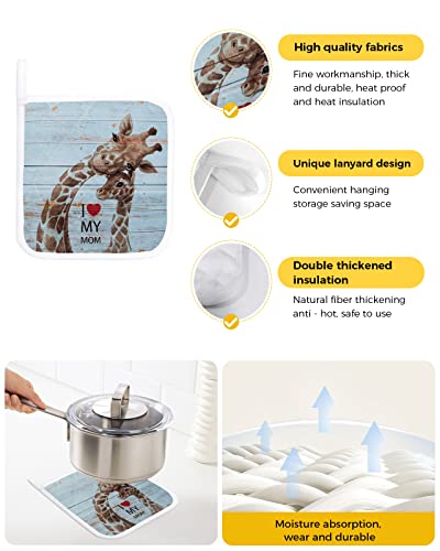 Pot Holder Set Of 2 Mother's Day Lovely Animal Giraffes And Baby Potholder Heat Proof Non-Slip Pot Holders,Wooden Texture Hot Pads Potholders For Kitchen Cooking Baking Bbq #TOP1