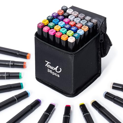 Hopesky 36 Colors Alcohol Markers - Dual Tip Permanent Art Markers Set for Coloring Drawing Painting Fine and Chisel Tip Alcohol Based Pens with Storage Case for Adult Artists