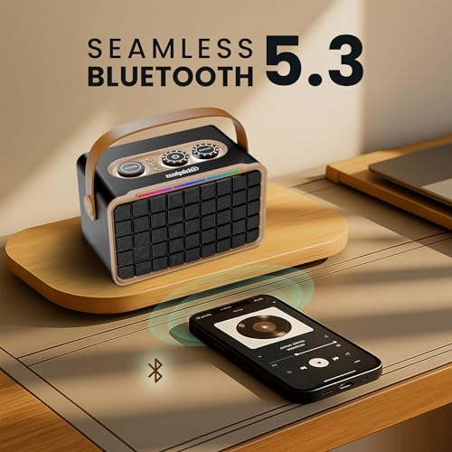 Image of Party Waves 150, Portable Bluetooth Speaker, 10W Output, 1200mAh Battery, LED Lights, Bluetooth 5.3, Multi-Control Knobs, Supports BT /TF Card /USB /AUX /Type-C Input, (Black)
