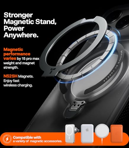 Image of TORRAS Ostand Q3 Air for iPhone 15 Pro Max Case with MagSafe & 360 Magnetic Stand, Dynamic Airbags, Mil-Grade Protection, Camera Control, Shockproof & Stylish Case for iPhone 15 Pro Max 6.7 inch, Black