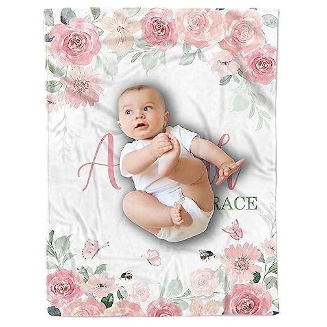 Arteaga Personalized Baby Blanket for Girls, Customized Floral Rose Blanket for Newborn, Super Soft Plush Fleece, 30''x40''