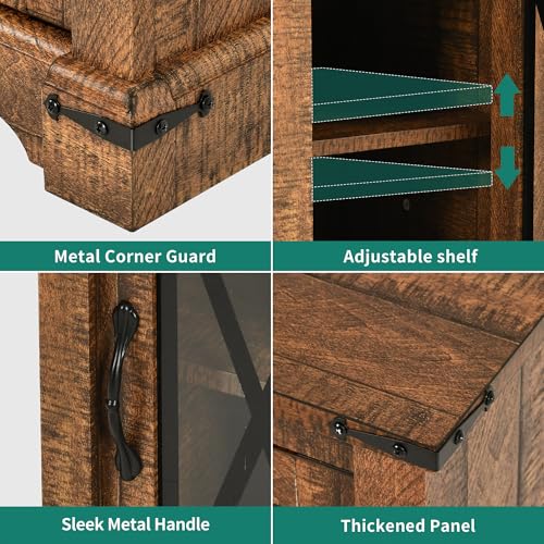 DWVO Farmhouse Nightstand with USB Charging Station & LED Lights, Adjustable Storage Bedside Table for Bedroom/Living Room, Brown