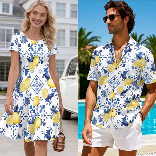 Image of AFPANQZ Couple Matching Outfit Casual Men's Button Down Shirt or Short Sleeve Summer Sundresses Dresses for Women 2026