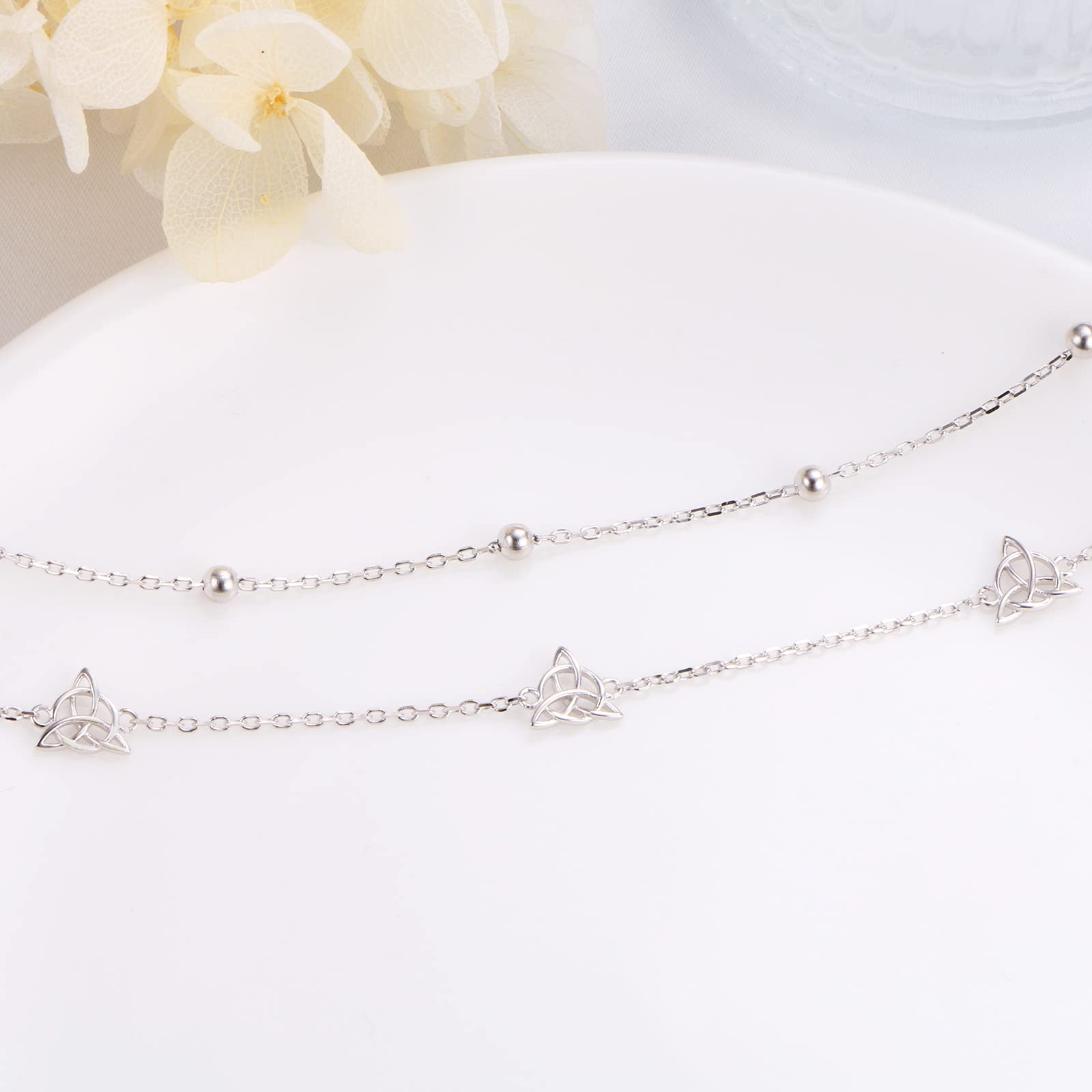 HOOHWE Anklets For Women Sterling Silver Ankle Bracelets For Women Double Layered Anklets Beach Jewelry Adjustable Anklet Gift for Teens Girls