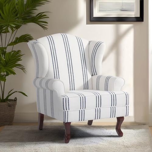 Sillón Retro Tela Rayada Azul Marino miniatura 1