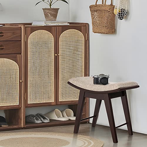 Iwell Vanity Stool With Rubberwood Legs, Vanity Bench, Vanity Seat With Padded Cushion, Capacity 330Lb, Makeup Dressing Stool For Bedroom, Brown #TOP1