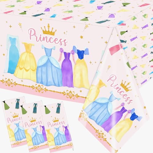 Image of Princess Birthday Party Decorations,3pcs Plastic Princess Table Cloth Waterproof Princess Party Decorations Princess Table Cover for Girl Birthday Princess Decorations