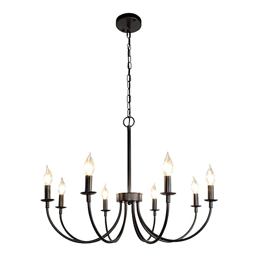 Black Farmhouse Chandeliers, 8 Light Rustic Iron Chandeliers, Classic Candle