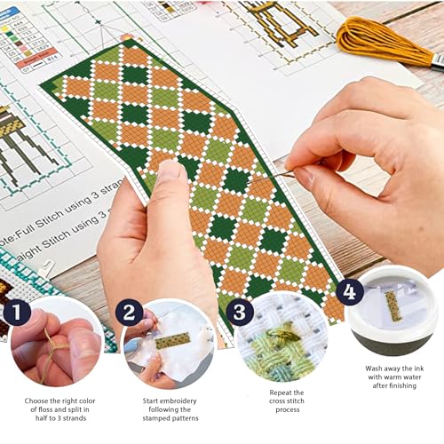 Image of FREEBLOSS 6 Set Cross Stitch Kits - St. Patrick's Day Themed Punch Needle Kit for Beginners - Bookmark Making Gift