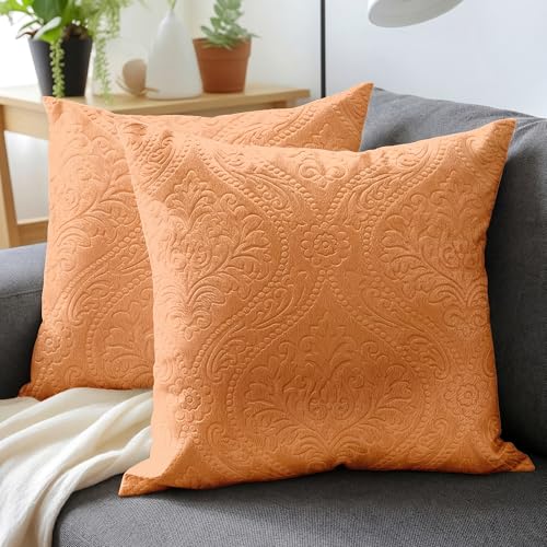 Image of Encasa XO Velvet Cushion Covers, No Inserts, Set of 2, Peach | 20 inchx20 inch | Machine Washable | Soft & Durable | Hidden Zipper, Sofa Decor