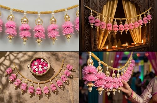 Image of iHandikart Beads Toran for Main Door | 40 Inch, Artificial Pink Flower Door Bandanwar for Indian Festive Decoration, Home Entrance, Diwali & Wedding Decor Perfect for Housewarming Gifts & Home Decor