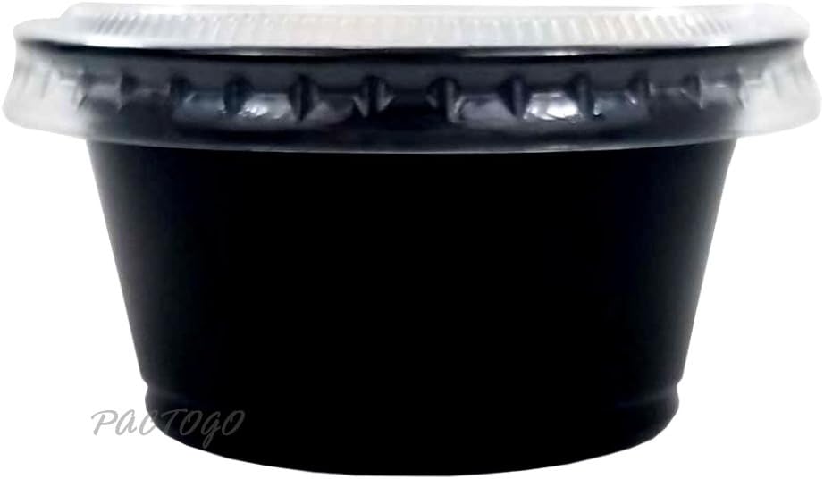 Empress 2 oz. BLACK Plastic Disposable Portion Souffle Container Food Cups with Lids (Pack of 300 Sets)