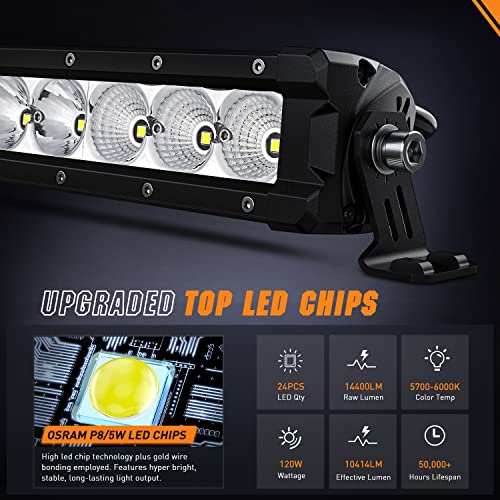 Nilight Led Light Bar 30 Inch 120W Flood Spot Combo Beam 14400Lm Osram P8/5W Chips Offroad Single Row Slim Lights Ip68 Led Driving Light For Pickup Truck Suv Atv Utv Boat Jeep, 5 Years Warranty #TOP1