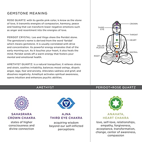 Joyfulmuze Rose Quartz Amethyst Peridot Stretch Bracelet, Natural Energy Crystal Stone Beads, Handmade Gift For Women Men, (Amethyst-Rose Quartz-Peridot) #TOP2