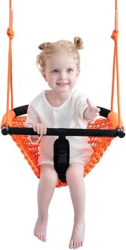 Toddler Swing & 2-in-1Baby Swing- Adjustable Rope Swing Seat for Kids | Indoor & Outdoor Durable Backyard Swing Set for Infants & Toddlers Orange