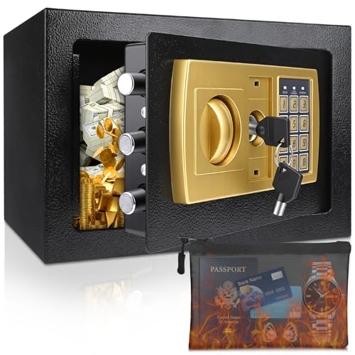 Vankarr Petit Coffre Fort à Code,Coffre Fort électronique,Coffre-Fort Mural électronique,Coffre Fort Anti Feu et Clés,Acier Mini Coffre,pour Maison, Bureau, Hôtel, 31 x 20 x 20cm