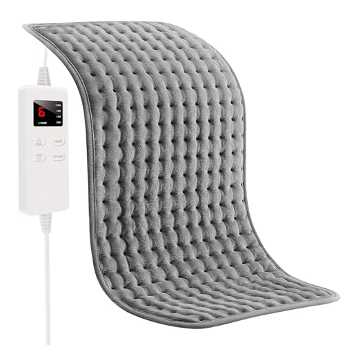 ZWOOS Almohadilla Térmica 76x40cm, Almohadilla Térmica con Apagado Automático, Tecnología de Calentamiento Rápido Eléctrica | Almohadillas Térmicas Eléctricas Seguras para Cuello Espalda Hombro (Gris)