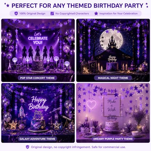 Image of Patelai Glitter Star Garland Banner 2026 Party Decor 130 Feet Star Hanging Streamers Twinkle Backdrop for Classroom Birthday Graduation Wedding Supplies(Holographic Purple)