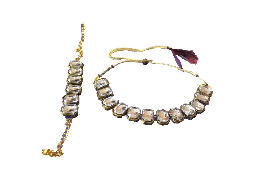 White crystal look choker set with ring and bracelet