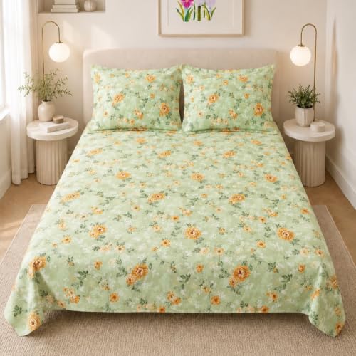 Image of LANE LINEN Symphony 100% Cotton 144TC Double Bedsheet Set, 3 Piece, Printed