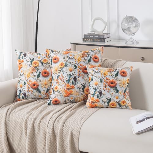 Image of HOKIPO 'Nature Muse 7D' Premium HD Printed Holland Velvet Sofa Cushion Cover | 16x16 Inch (40x40 cm) | Pack of 2, Marigold Bloom (IN-923-D7*2)
