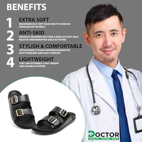 Image of DOCTOR HEALTH SUPER SOFT Men's Ultra Comfort Slippers | Trendy Cushioned Design with Breathable Mesh | Dual-Density PU Sole | Anti-Slip Grip & Adjustable Strap for Everyday Wear