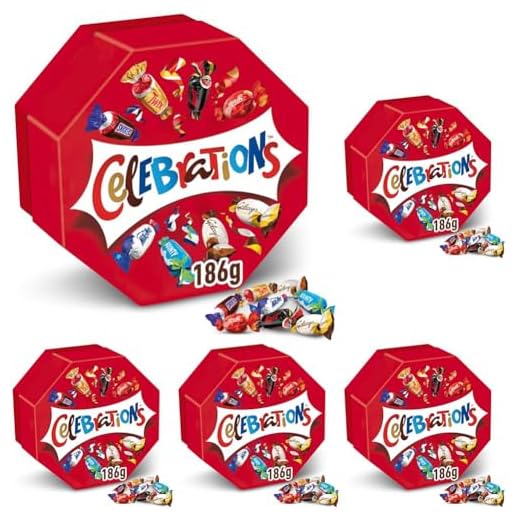 CELEBRATIONS - Boîte cadeau octogonale avec assortiment de chocolat SNICKERS, TWIX, MARS, MALTESERS, BOUNTY et autres - Chocolat de Pâques - 186g (Lot de 5)