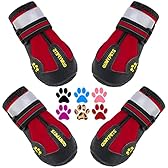 QUMY Dog Boots Waterproof Shoes for Dogs with Reflective Strips Rugged Anti-Slip Sole 4PCS/Set (Red, Size 6: 2.6''x3.0''(W*L) (Pack of 4))