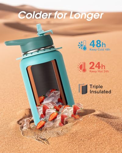 Image of Coolflask 40 oz Water Bottle Insulated Stainless Steel with Strap